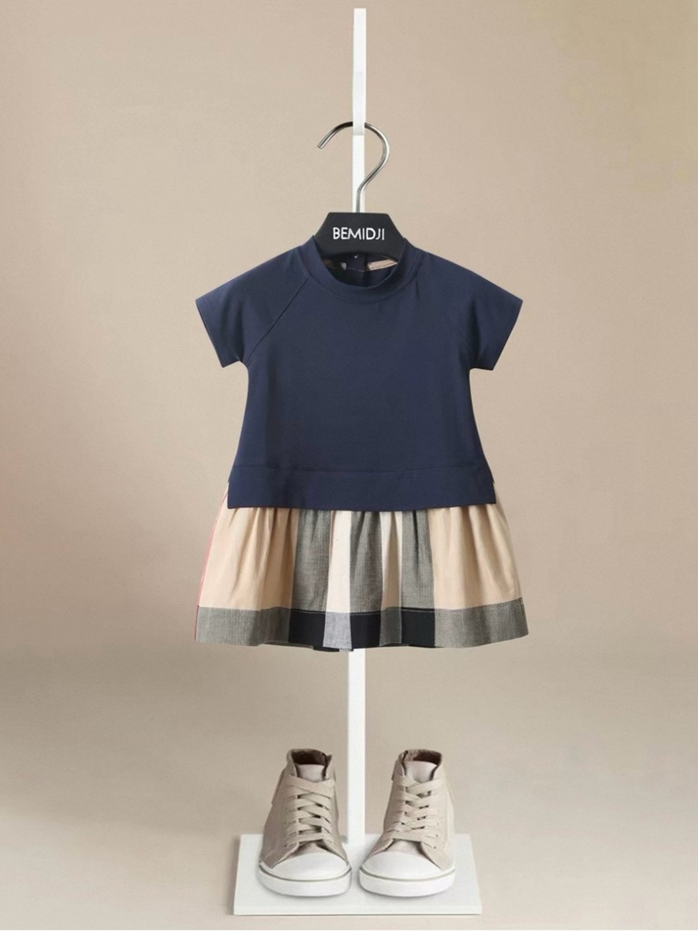 Navy & Beige Colorblock Girl's Dress 3T